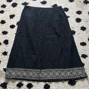 J. Jill Black Maxi Skirt with White Embroidered Hem, Sz M Tall